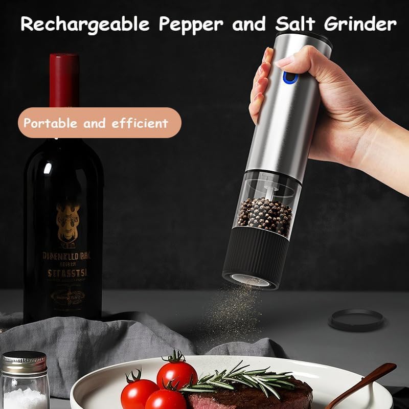 ONE TOUCH ELECTRIC GRINDER - USB C RECHARGEABLE (SILVER STAINLESS STELL)