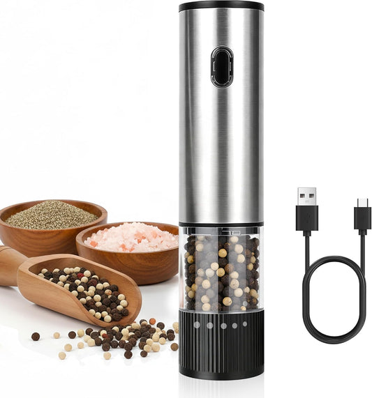 ONE TOUCH ELECTRIC GRINDER - USB C RECHARGEABLE (SILVER STAINLESS STELL)