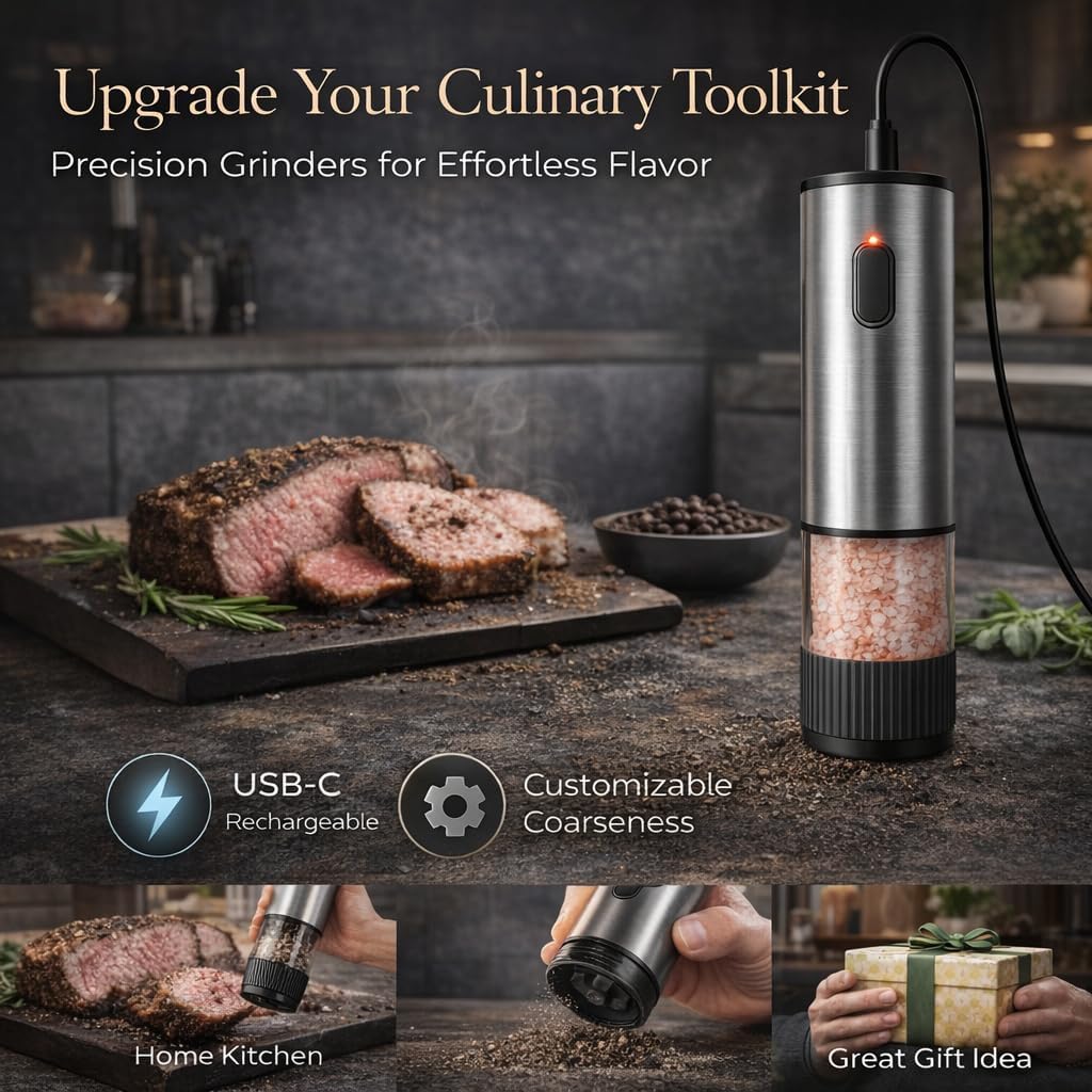 ONE TOUCH ELECTRIC GRINDER - USB C RECHARGEABLE (SILVER STAINLESS STELL)