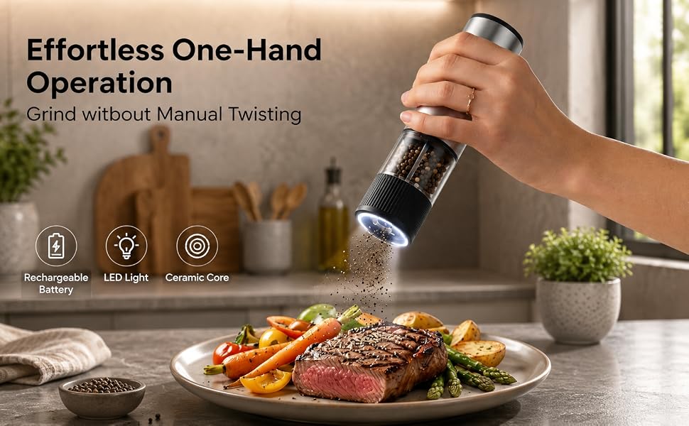 ONE TOUCH ELECTRIC GRINDER - USB C RECHARGEABLE (SILVER STAINLESS STELL)