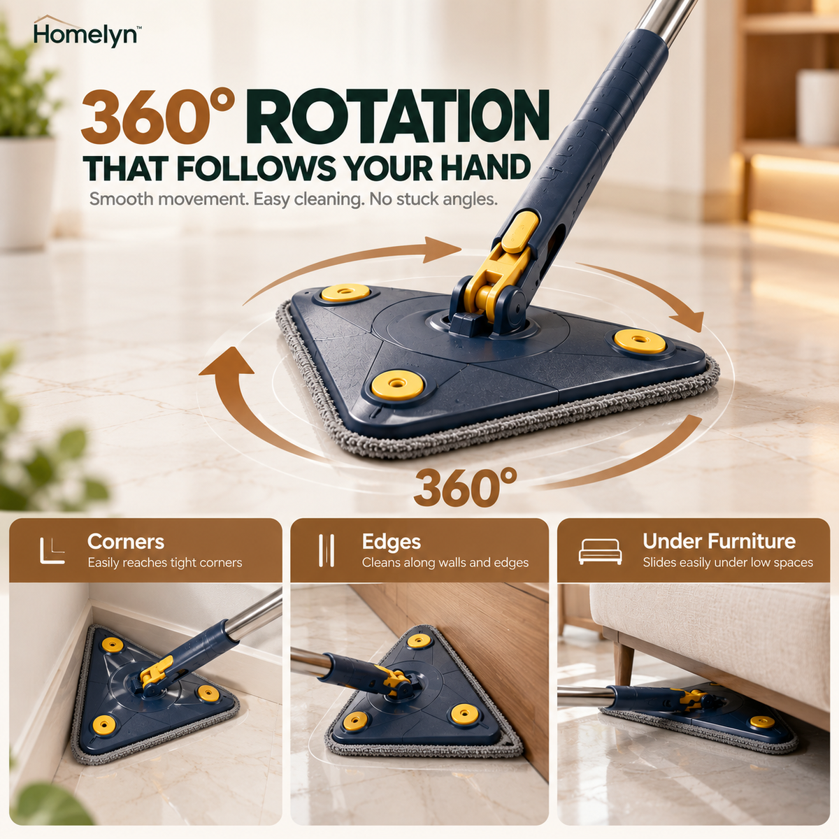 360° ROTATING EXTENDABLE TRAINGULAR MOP