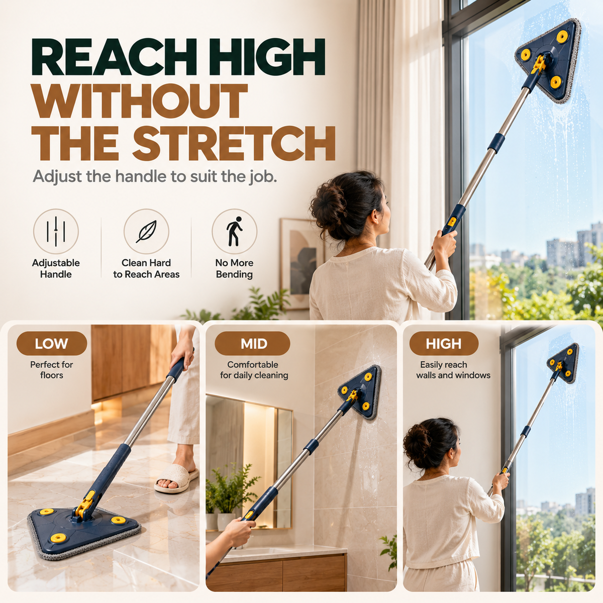 360° ROTATING EXTENDABLE TRAINGULAR MOP