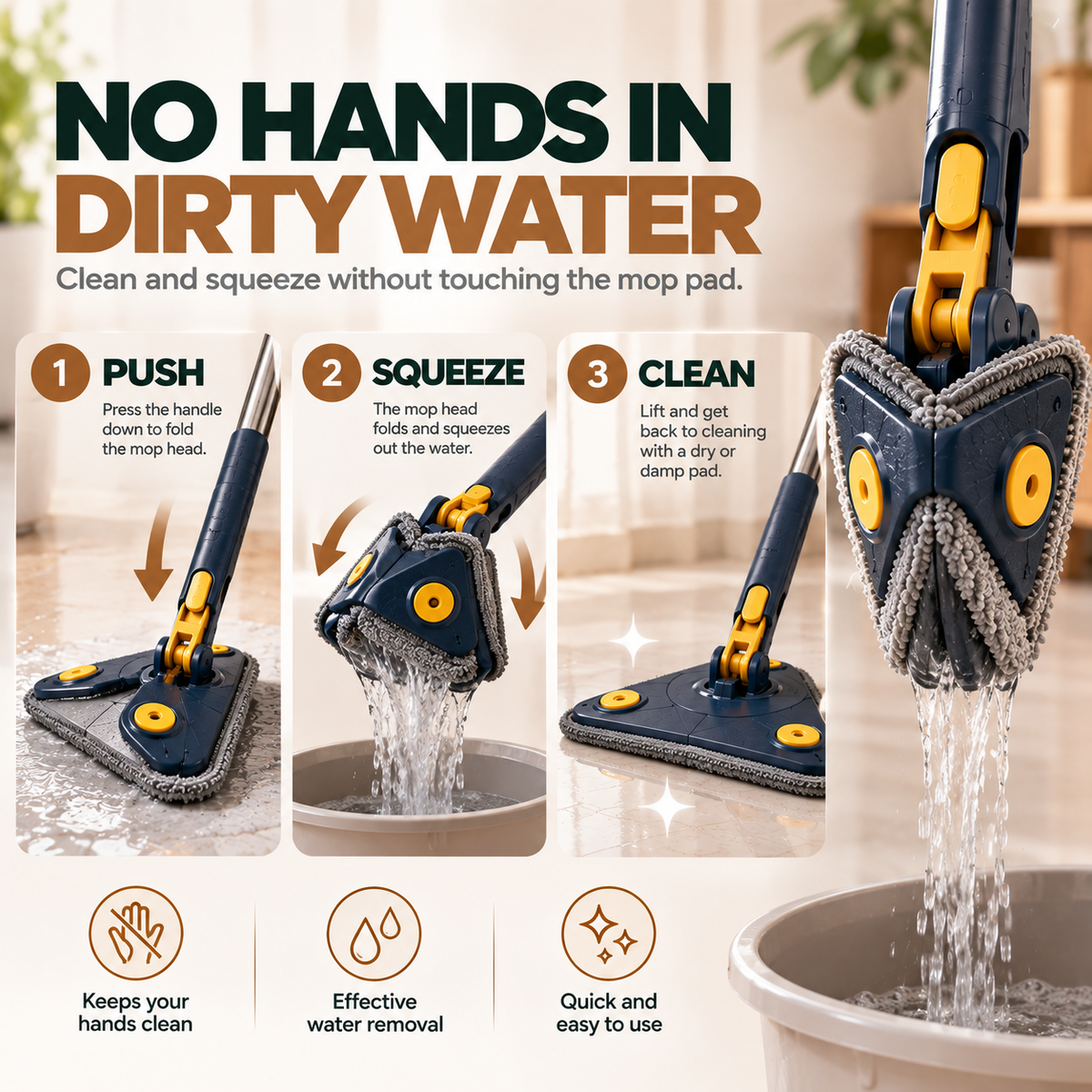 360° ROTATING EXTENDABLE TRAINGULAR MOP