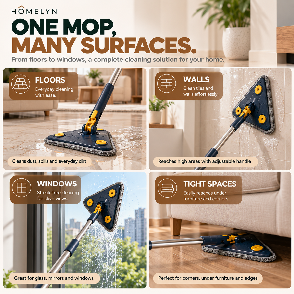 360° ROTATING EXTENDABLE TRAINGULAR MOP