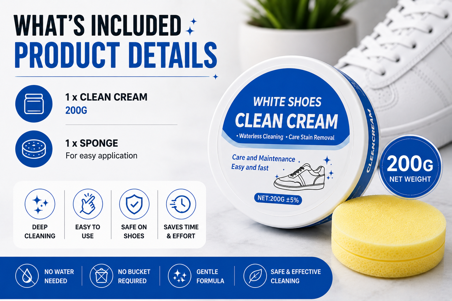 Multipurpose Whitening Cleaning Cream with Sponge
